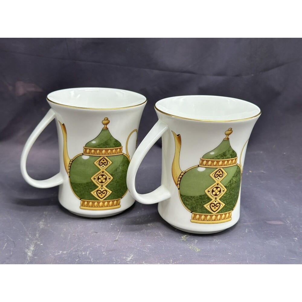 HaengNam Bollare 2 Green Teapot Design Coffee Cups Bone China Set Of 2